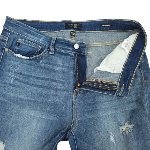 Judy Blue Jeans Skinny Fit Distressed 13/31 Raw Hem Stretch High Rise Med Wash - Picture 12 of 14